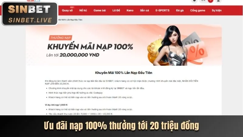Khuyến mãi thưởng nạp lần đầu 100%